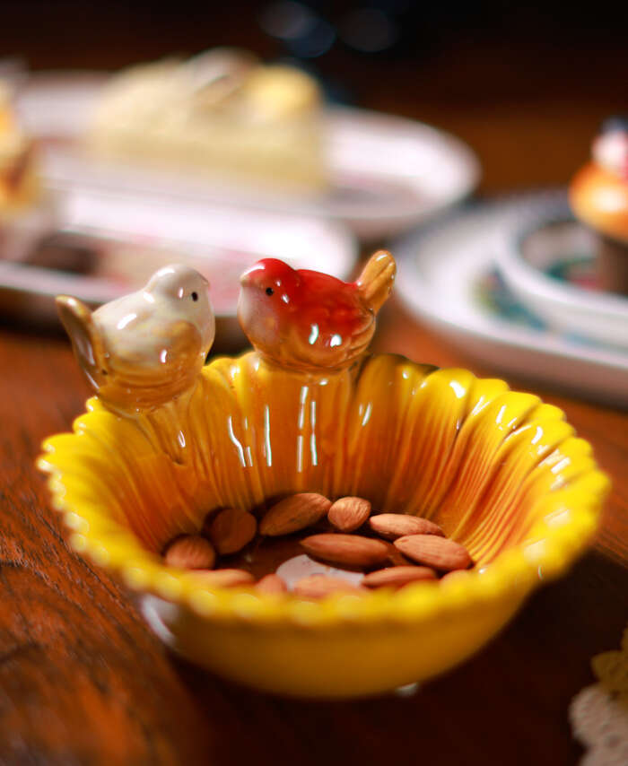 Sunflower Yellow Ceramic Bird Bowl